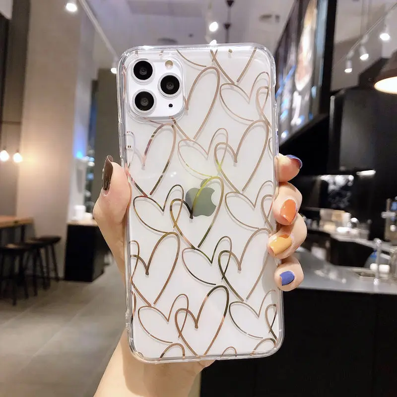 Lovebay Love Heart чехол для телефона для iPhone 7 8 6 6s Plus 11 Pro X XR XS Max прозрачный гальванический Мягкий ТПУ силиконовый чехол - Цвет: 8178