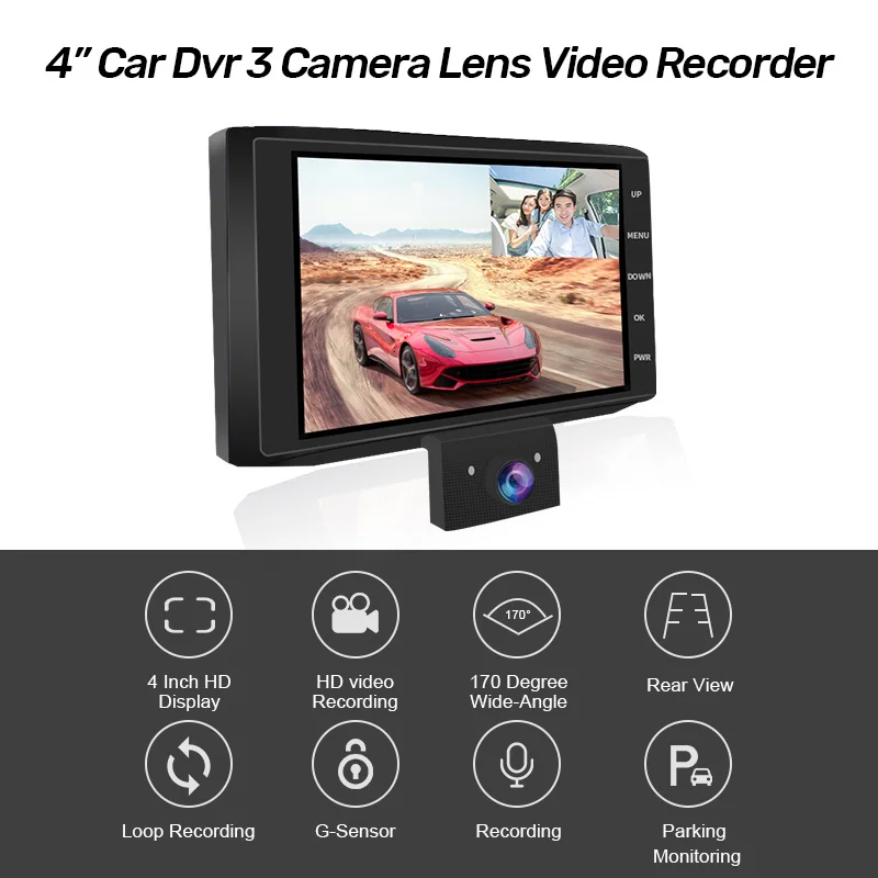 E ACE Автомобильный видеорегистратор 4 0 дюймов Dash Cam 3 Камера s объектива Авто