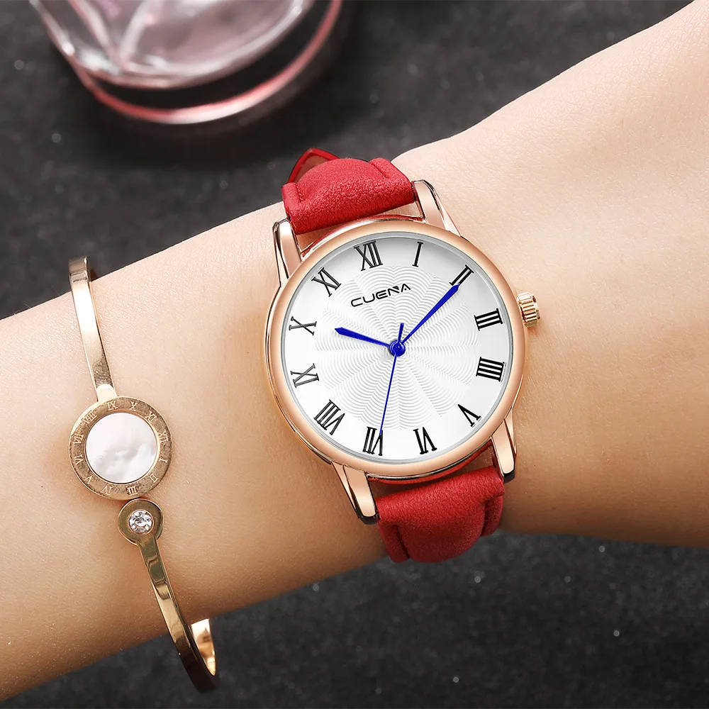 

CUENA 857 Mode Elegante Kleid Uhr Armbanduhren Wasserdichte Leder Einfache Zifferblatt Trend Damen Uhren