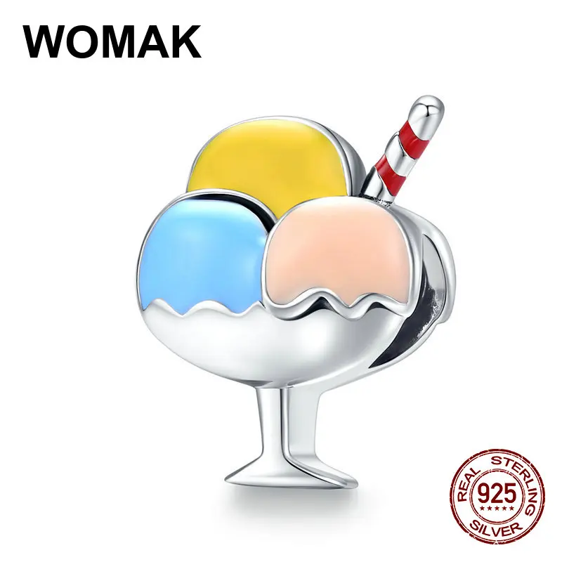 100% Стерлинговое Серебро 925 пробы эмалированные бусины очарование мороженого