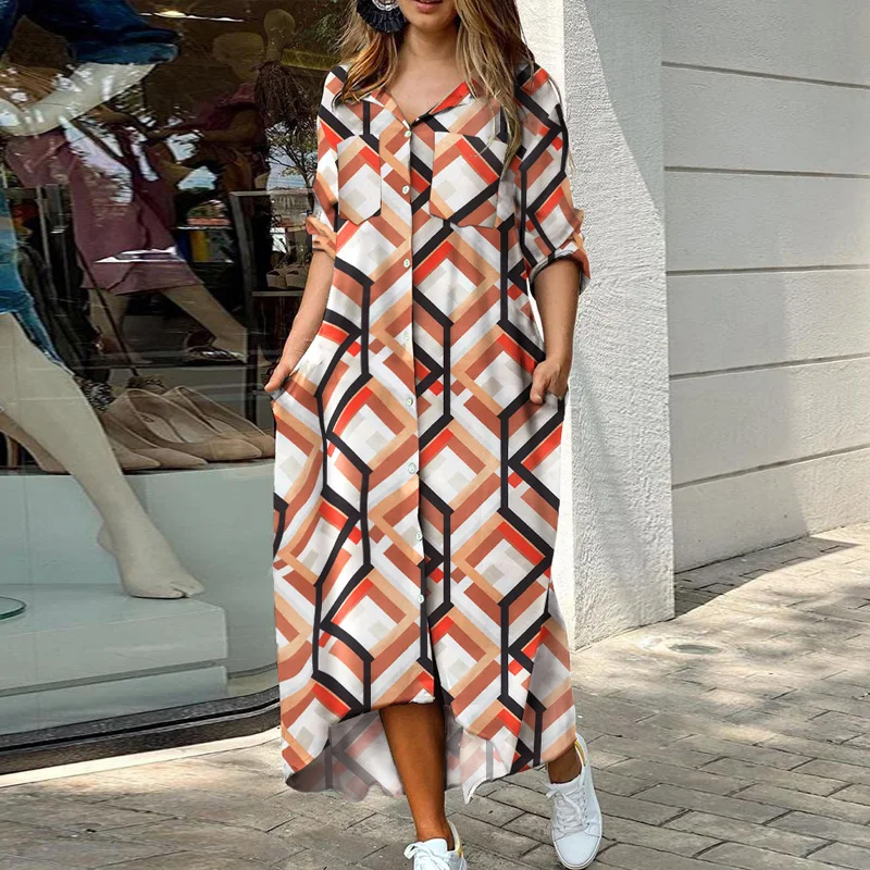 

Camouflage Print Shirt Dress Women Single Breasted Button Beach 2021 Spring Long Dress Sexy Turn-down Collar Sequin Pocket Dress