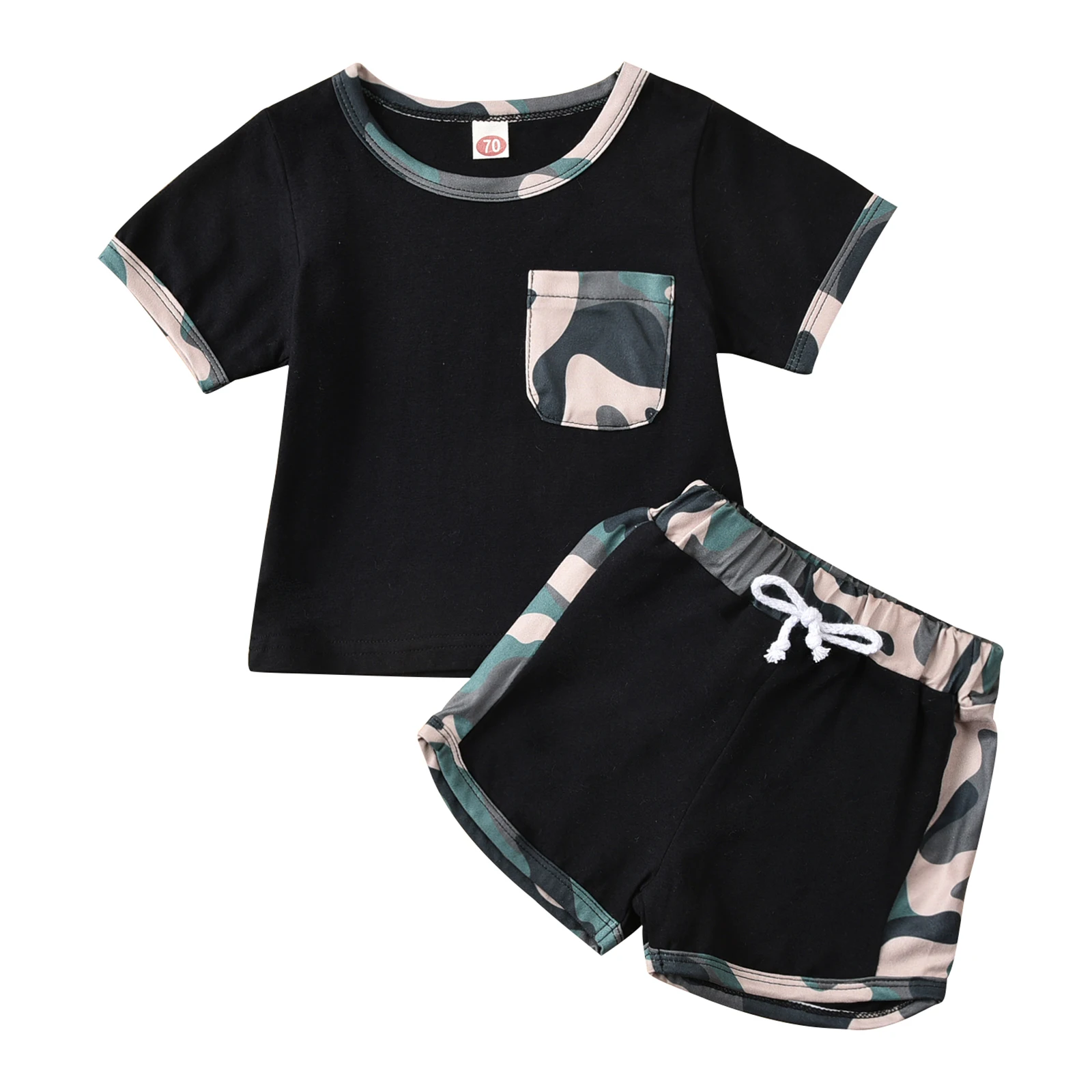 

pudcoco 0-18 Months New Born Baby Short Sleeve Set, Patchwork Print O Neck Tops and Short Pants 2-piece Suits Summer Outfits