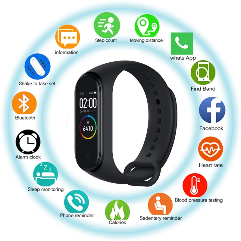 Смарт браслет M4 с пульсометром фитнес трекер часы спортивный монитор смарт ленты