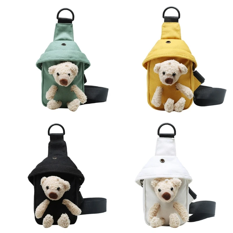 Холщовая нагрудная сумка с милым медведем модная универсальная сумка-мессенджер