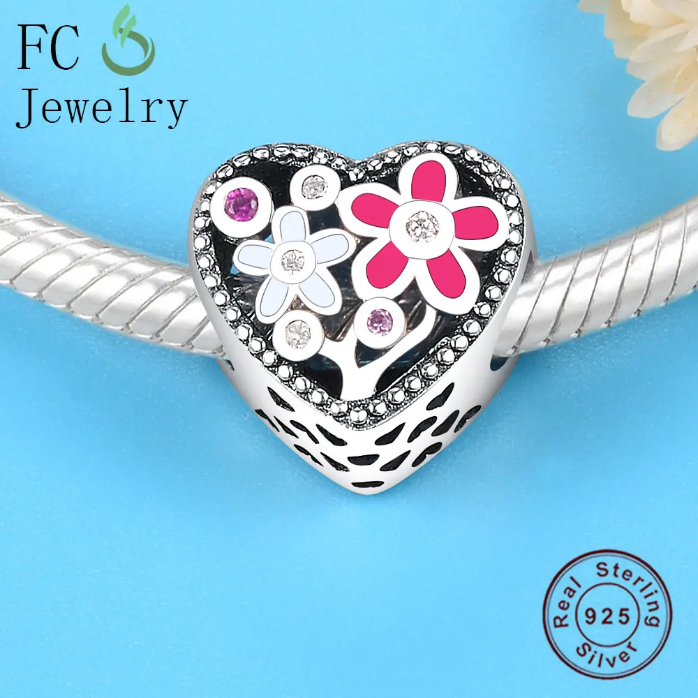FC Jewelry Fit оригинальный бренд Шарм-браслет 925 Стерлинговое серебро сердце розовый