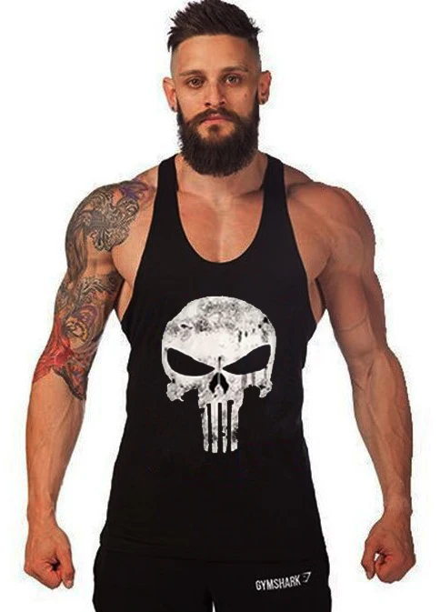 Майка мужская для тренажерного зала тенниска без надписей майка с черепом одежда