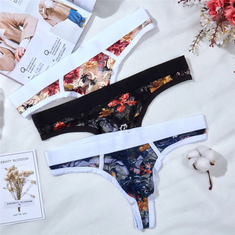 

3 шт., мужские Трусы-стринги с кружевным принтом