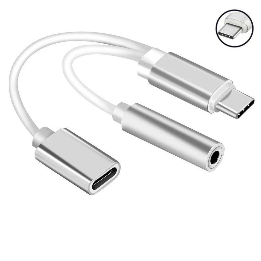 2в1 USB Type-C на 3 5 мм разъем AUX аудио сплиттер конвертер адаптер + зарядный кабель для