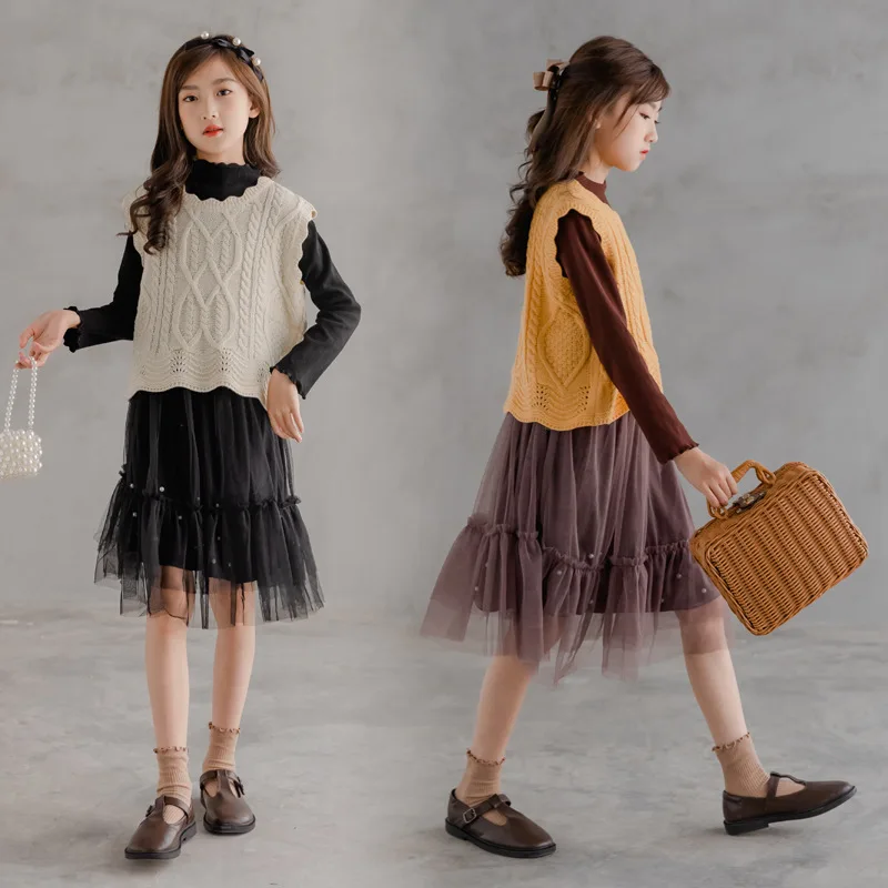 

Осень 2021, платье для девочек, элегантные сетчатые платья с жемчугом для девочек 6, 8, 10, 12, 14, 16 лет, детская одежда, зимнее платье принцессы