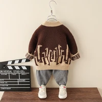 2021 new cartoons kids sweaters spring winter baby boys girls warm tops thicken knitted bottoming white coffee high quality