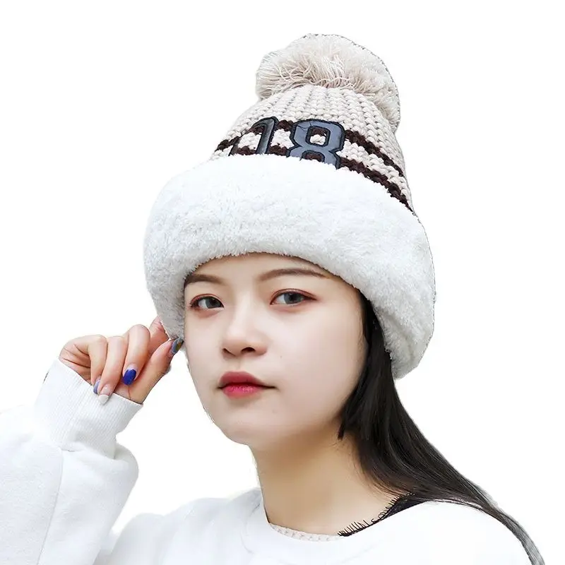 2021 New Style Hat Women Winter Korean Warm Ear Protection Wool Riding All-Match Cold-Proof Neck Knitted | Аксессуары для одежды