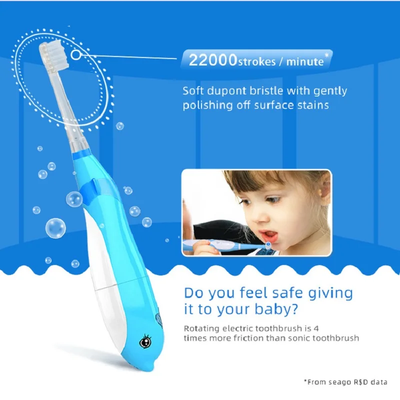 

Seago Children's Electric Toothbrush LED Light Waterproof Soft Fur Low Ultrasound 3-6 Years Old Toddler and Baby Toothbrush