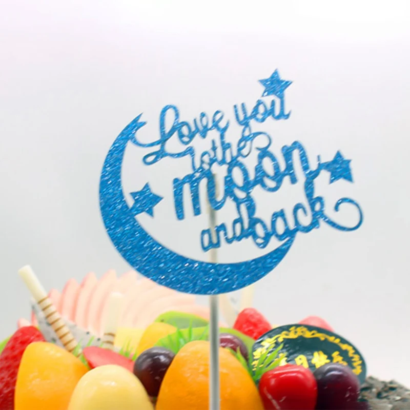 LB 1 шт. декор для выпечки торта флаги Love You To The Moon And Back украшение для именинного торта флаги Блестящий золотистый Серебристый для свадьбы День рождения - Цвет: LB