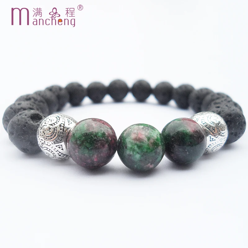 

Natural Black Volcanic LAVA Ruby Meditation Bracelet For Man Party Chain Beads Buddha Yoga Pulsera Women
