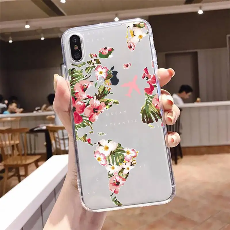 

World Map Travel art design pattern Phone Case Transparent soft For iphone 5 5s 5c se 6 6s 7 8 11 12 plus mini x xs xr pro max