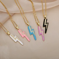 colorful enamel lightning necklace for women men zircon crystal lover couple necklace choker collar chain gothic jewelry gift