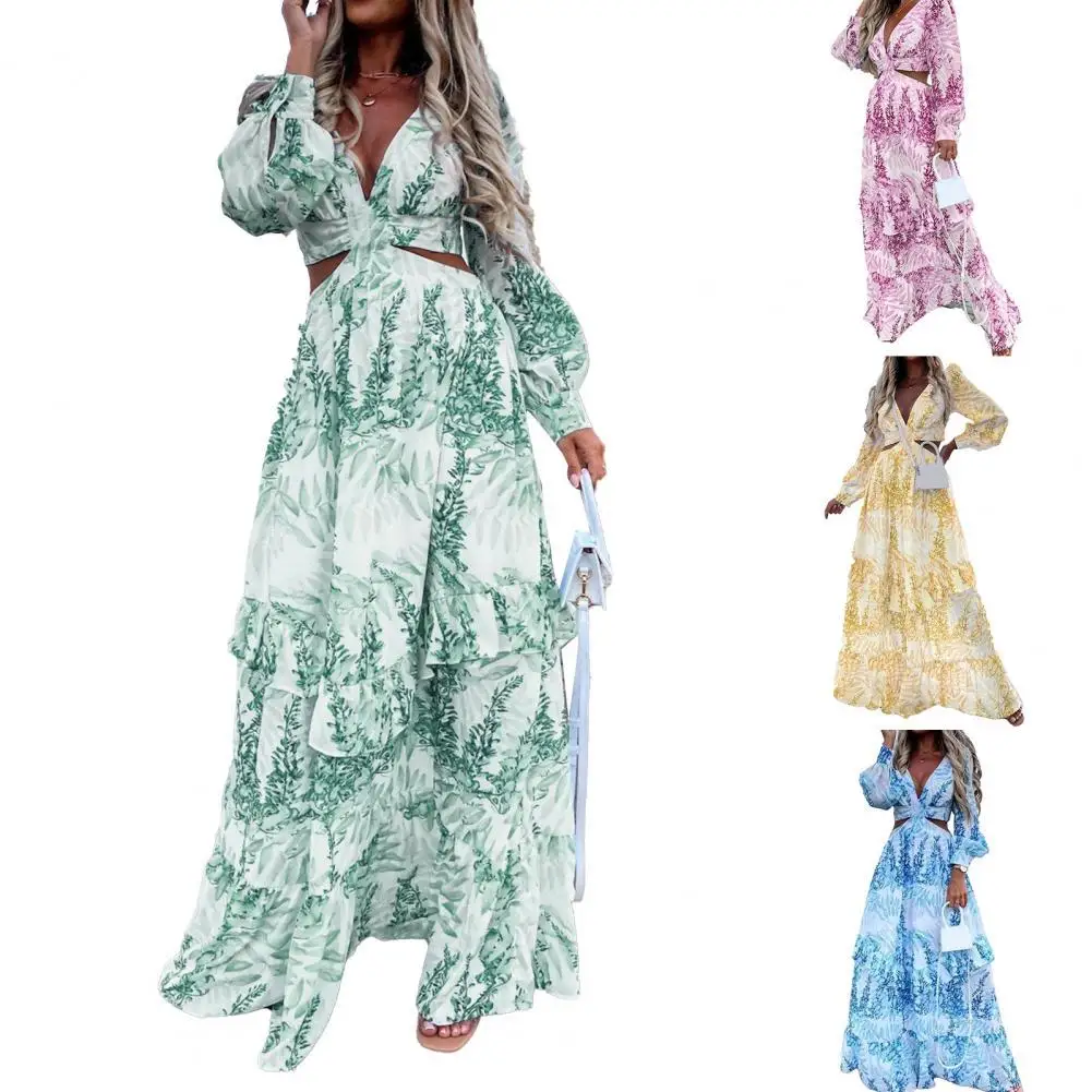 

Женские платья 2021 летнее платье для девочек богемное платье макси с длинным рукавом для девочек с пышной юбкой; С глубоким v-образным вырезо...