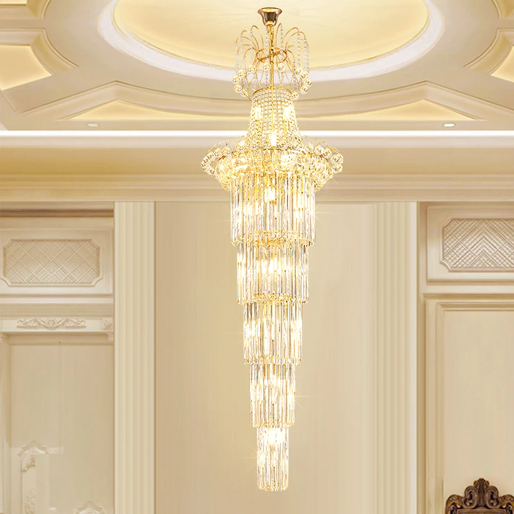 

Multi Layers Long Crystal Chandelier Staircase Light AC110V 220v Luxury Hotel Lobby Cristal Hanglampe