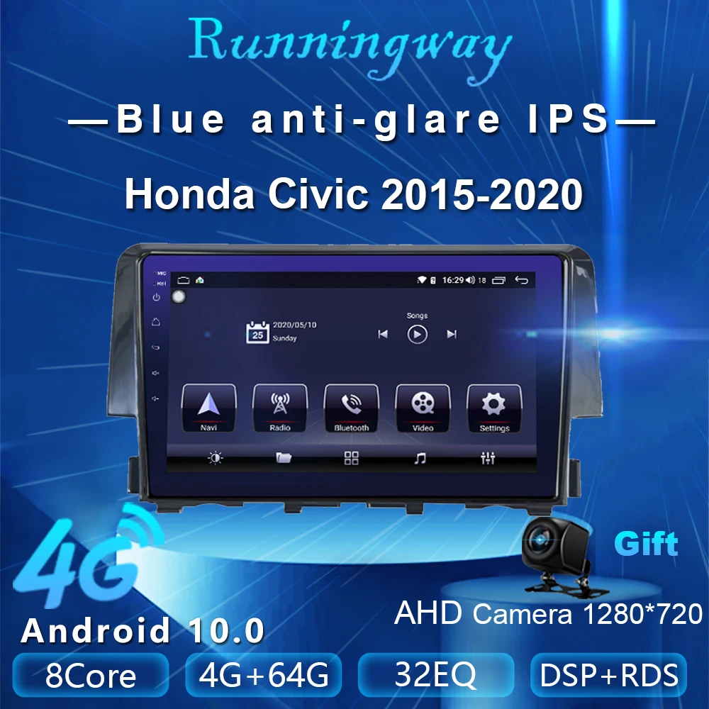 Runningway Android 10 0 5G автомобильный DVD для Honda Civic 2015 2020 4G + 64G Автомобильный Радио