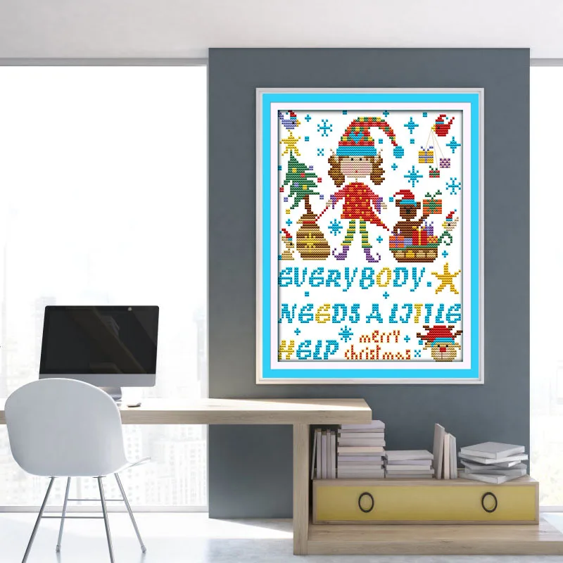 Счастливого Рождества девочка китайская ручная вышивка наборы DMC Вышивка