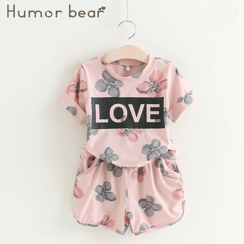 Humor bear/Одежда для маленьких девочек комплект одежды для девочек, комплект для девочек с жемчужинами, милые топы для маленьких девочек+ штаны, комплект для малышей Детская одежда - Цвет: pink BZ135