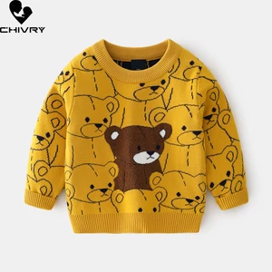 New Kids Children Fashion Pullover Sweater Autumn Winter Boys Cute Cartoon Bear O-neck Knitted Jumper Sweaters Tops Clothing