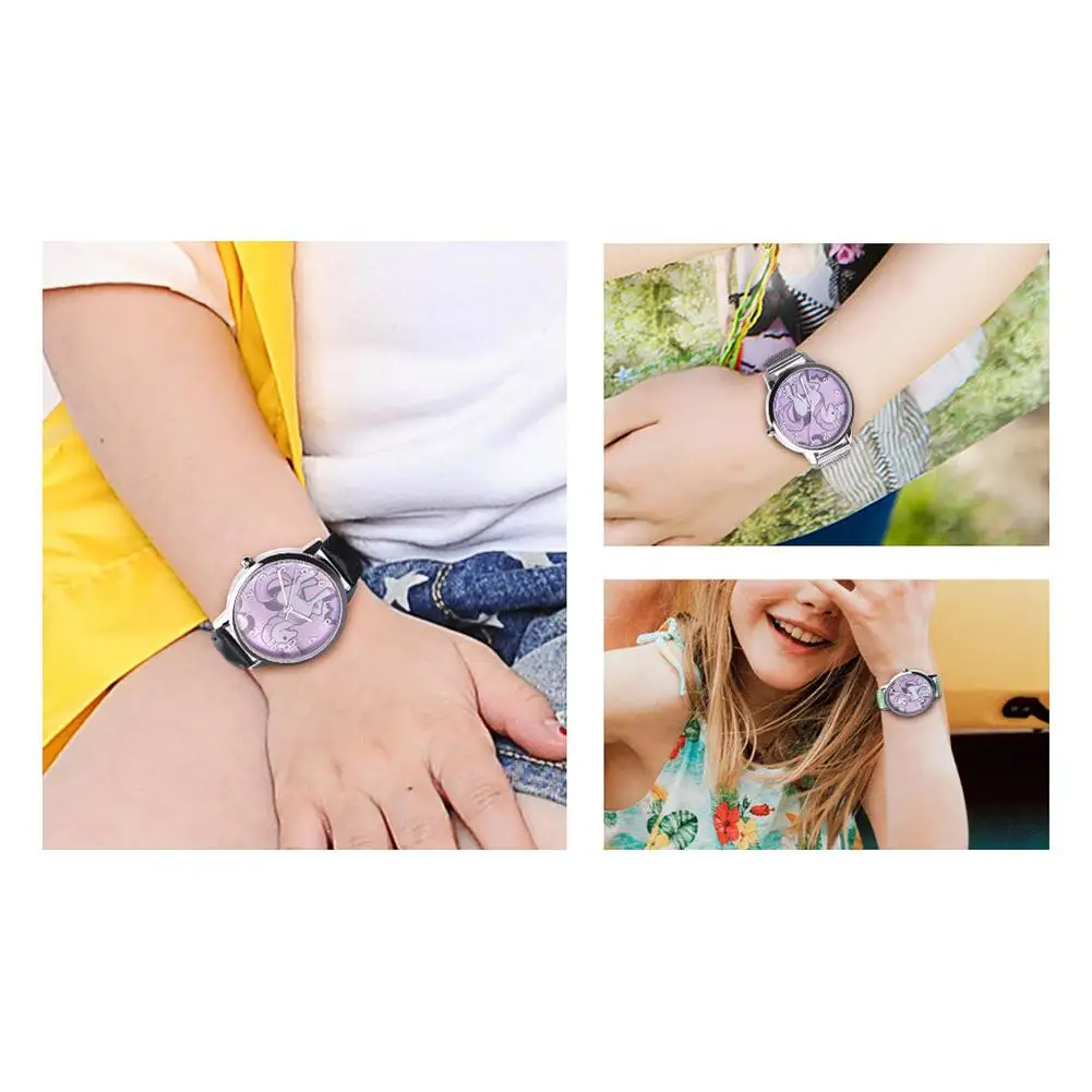 Мультяшные кварцевые часы для женщин и девочек регулируемый кожаный браслет