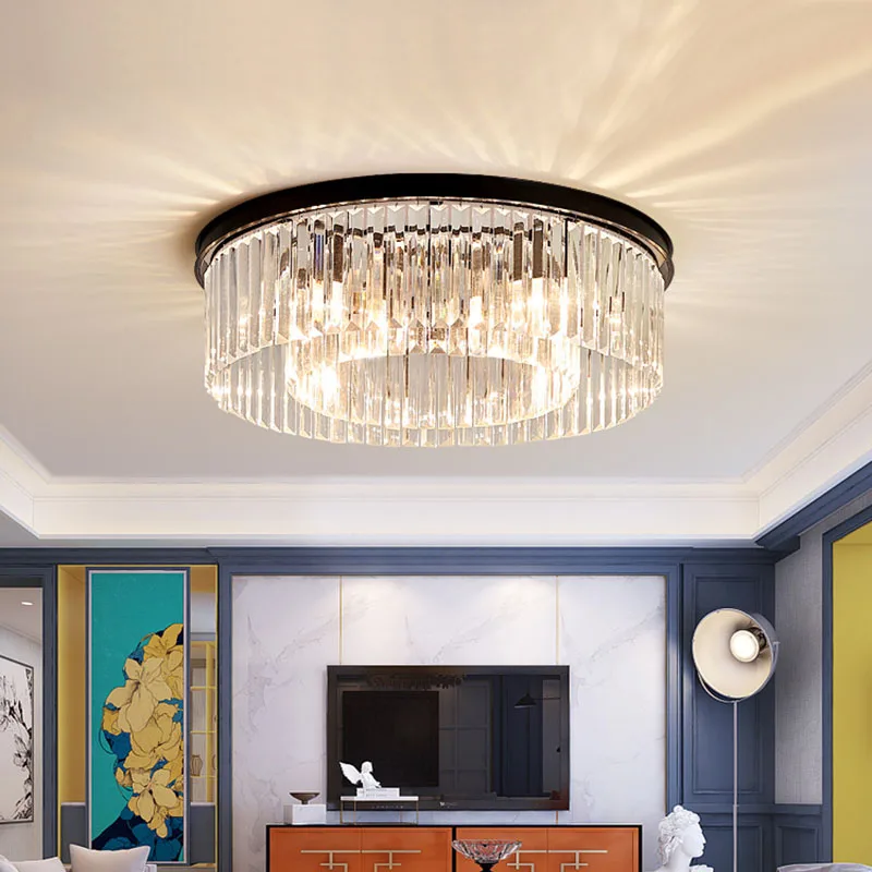 

Modern Vintage Crystal Prism Chrome/black body Ceiling light Recessed Mount Ceiling Lamp for Home Hotel Restaurant Decoration