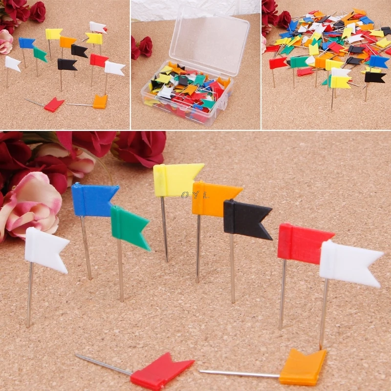 

100pcs/lot Mixed Color Flag Push Pins Nail Thumb Tack Cork Board Map Drawing Pins for Home School Office Stationery