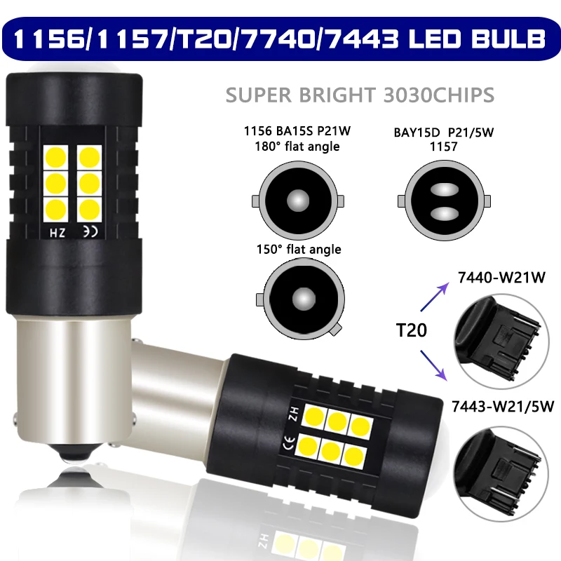2шт Автомобильная сигнальная лампа T20 1156 P21W BA15S Led PY21W BAU15S лампы 1157 P21/5W BAY15D 7443 W21/5W 7440