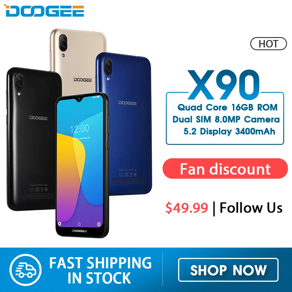 Сотовый телефон DOOGEE X90 6 1 дюйма 19:9 экран LTPS с технологией Waterdrop четырехъядерный