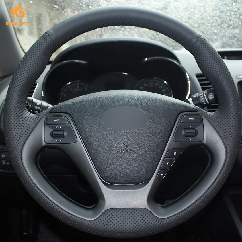 Черный чехол рулевого колеса автомобиля из искусственной кожи для Kia K3 2013 K2 Rio 2015