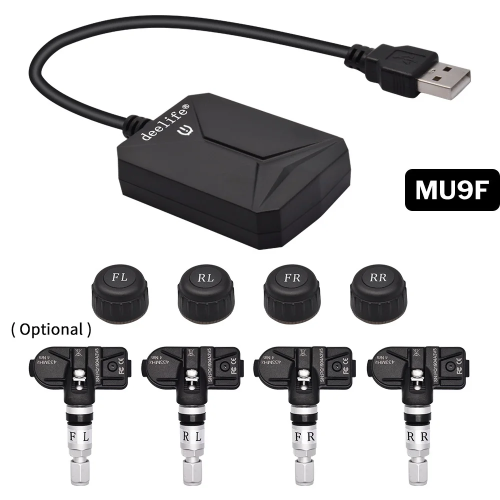 MU9F Deelife USB Android TPMS система контроля давления в шинах Дисплей Сигнализация 4 датчика для Автомобильный dvd-плеер Android мультимедийный плеер - Тип: MU9F