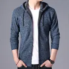 Преимущества бесплатной осени корейские мужские толстые свитера с капюшоном с бархатной подкладкой мужской кардиган вязаные свитера пальто однотонная куртка мужская модель