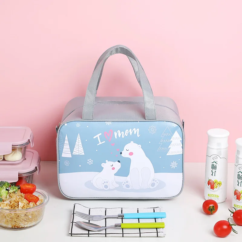 

New Large Square Long Lunch Box Bag Cartoon Pattern Lunch Bag Insulation and Cold Preservation Student Portable Lunch Box