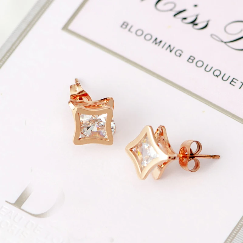 Женские серьги гвоздики из титановой стали с фианитом|Серьги-гвоздики| |