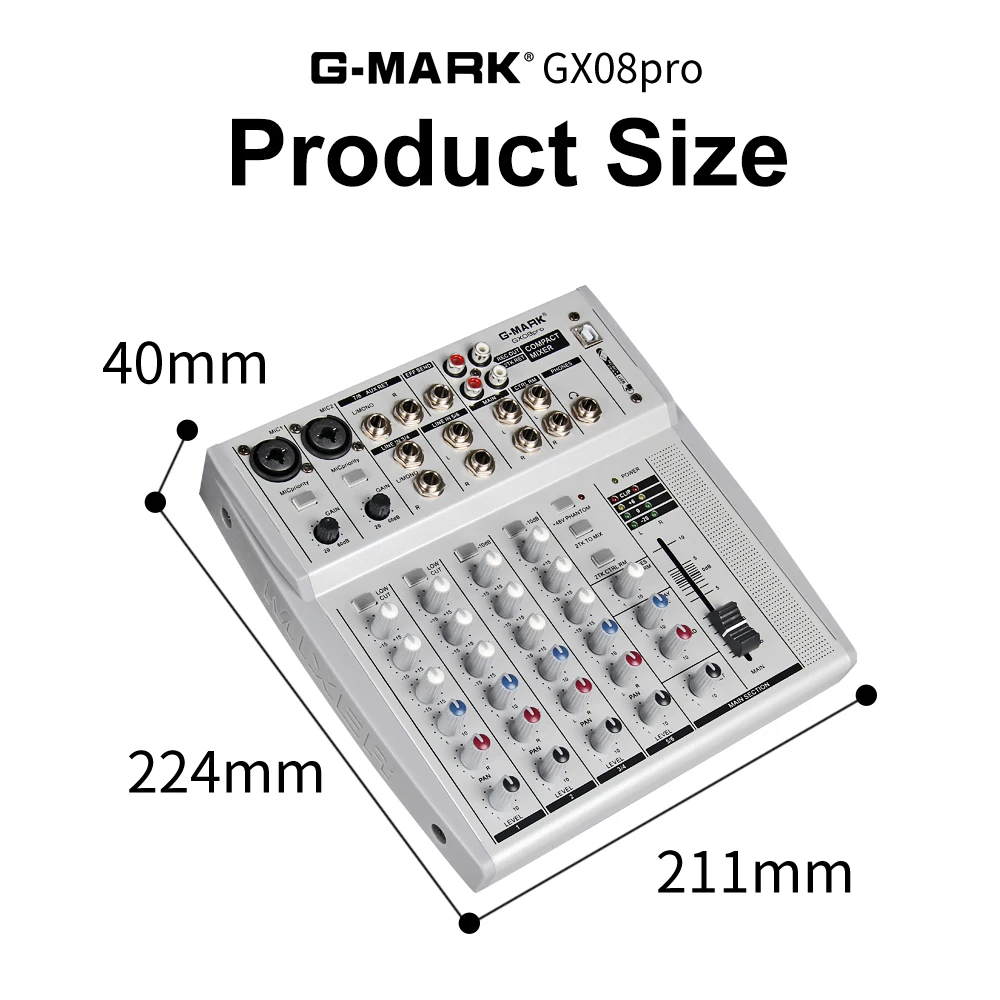 

G-MARK Professional Audio Mixer Microphone Console 2 Strero 2 Mono USB Computer Connection