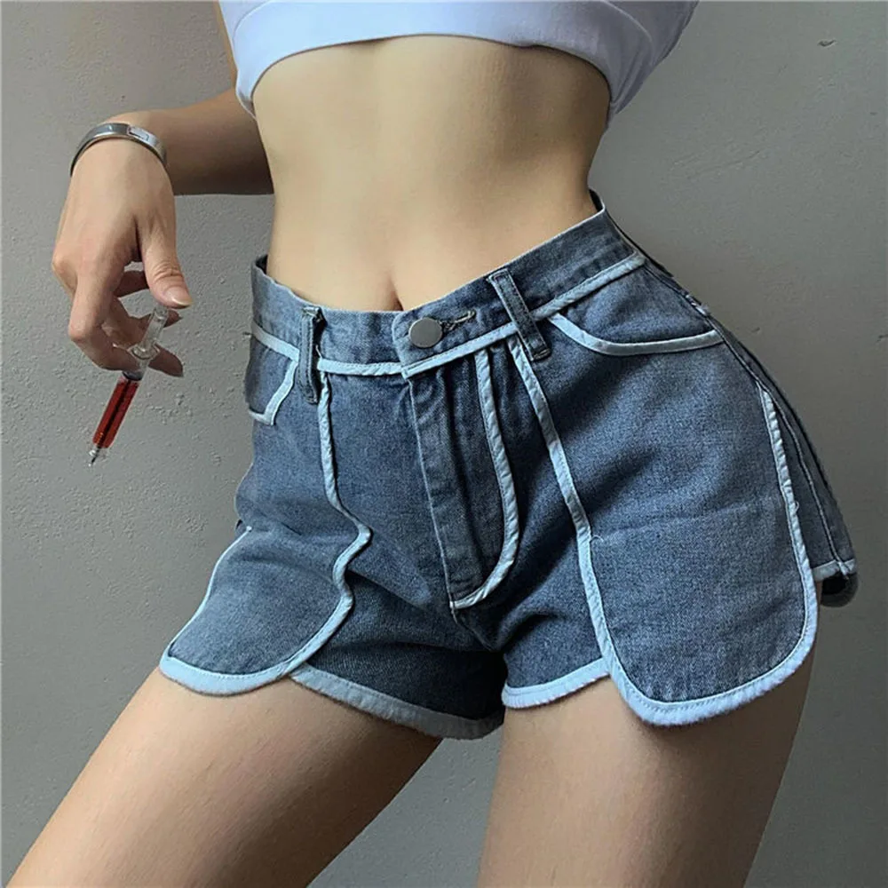

2021 Summer New Streetwear High Waist Grey Loose Denim Shorts Women