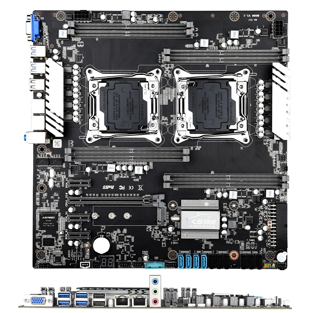 Billig JINGSHA X99 Dual CPU Motherboard LGA 2011V3 V4 Dual Gigabit Ethernet VGA USB 3,0 10 * SATA 3,0 NVMe M.2 8 * DDR4 DIMM Bis Zu 256GB