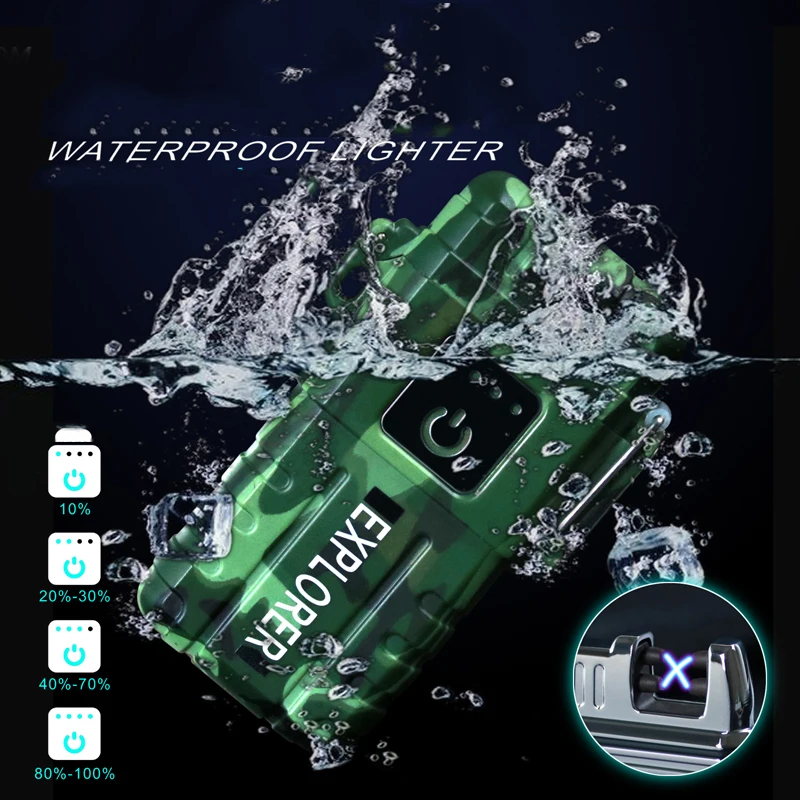 Outdoor Camping Sports Waterproof Lighter USB Charging Touch Sensor Switch Shows Battery Pulse Plasma Double Arc Cigar | Дом и сад