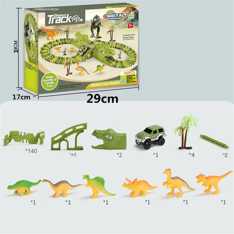

2021 New Dinosaur Railway Toy Car Track Racing Track Toy Set Educational Bend Flexible