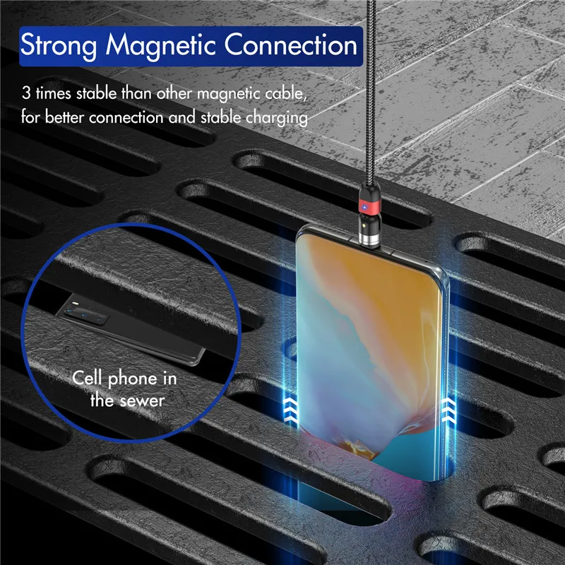 Магнитный кабель USLION 540 ° Micro USB Type C 3A для быстрой зарядки телефона зарядный Шнур