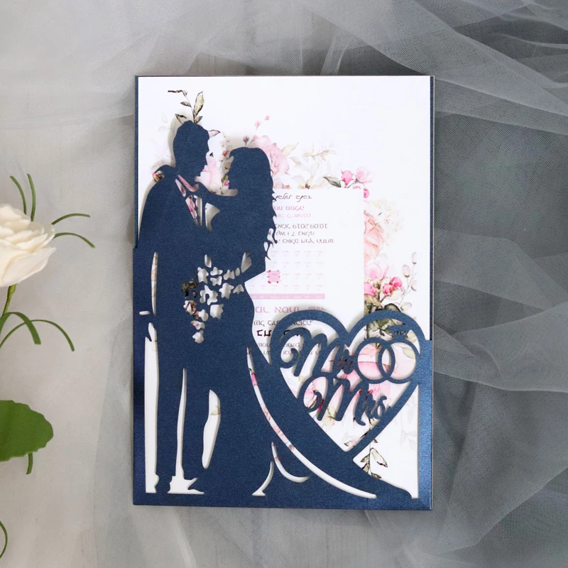 50pcs Bride And Groom Laser Cut Wedding Invitation Card Print Greeting Cards Valentine's Day Wedding Decoration Party Supplies