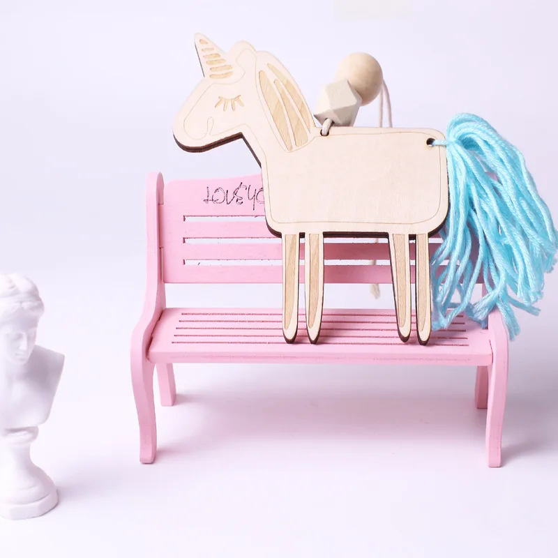 INS скандинавские деревянные бусины единорог Висячие настенные украшения