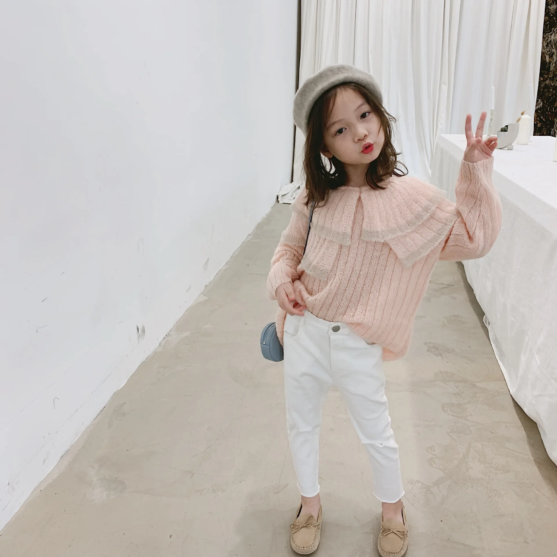 Детский свитер на осень и зиму новый корейский с воротником брюки одежда для