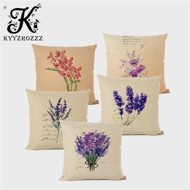 

Nordic Decorative Cushion Cover Lavender English Rose Sweet Flower Print Pillowcase Home Bedroom Living Room Decoration Pillow