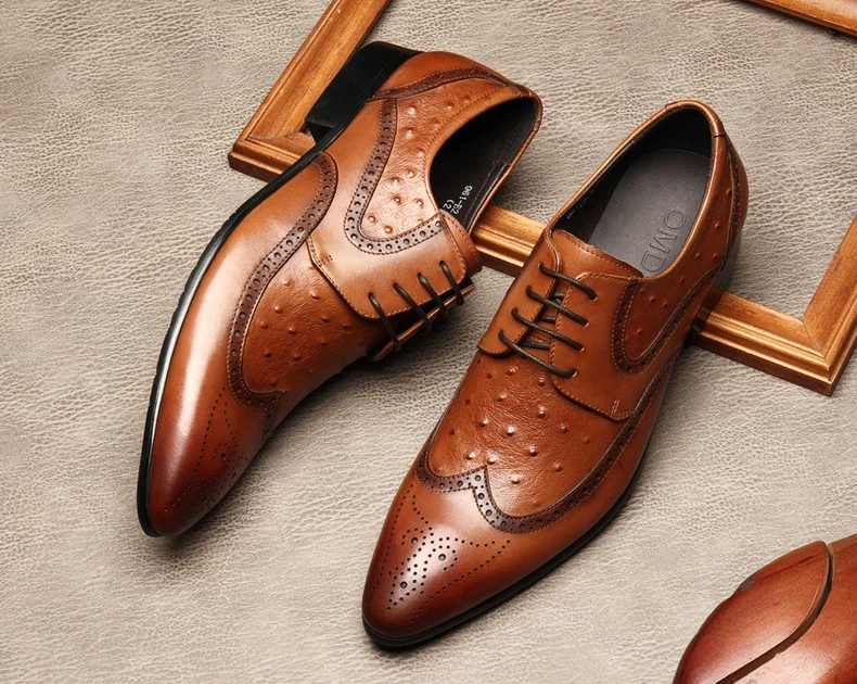 

Luxury Design Mens Oxford Lace Up Pointed Toe Black Brown Office Wedding Formal Men Dress Shoes Genuine Leather Business Shoes