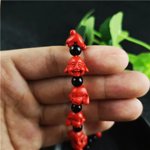 Китайский красный Органическая киноварь Смеющийся Будда бусины эластичный