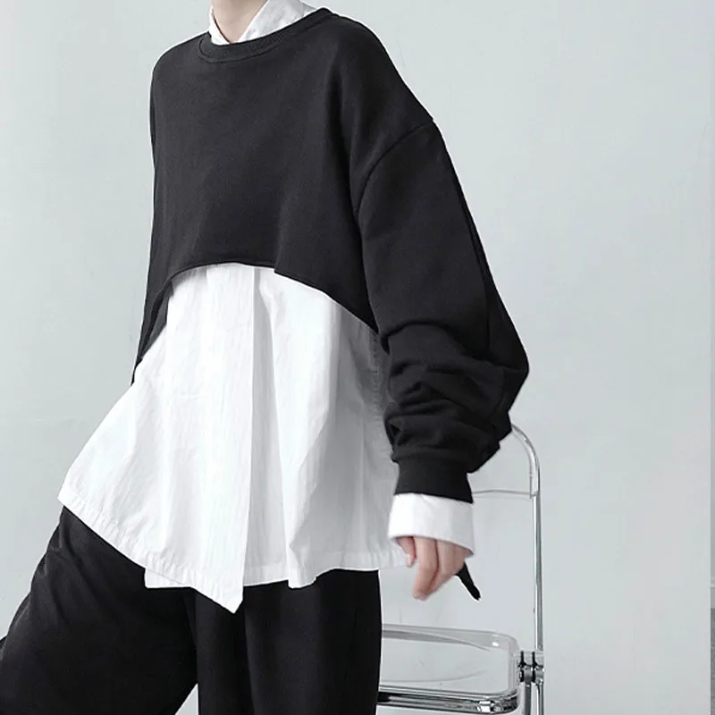 

Men Asymmetric Loose Casual Vintage Fashion Pullover Hoodie Male Women Couple Japan Harajuku Streetwear Dark Black Sweatshirt