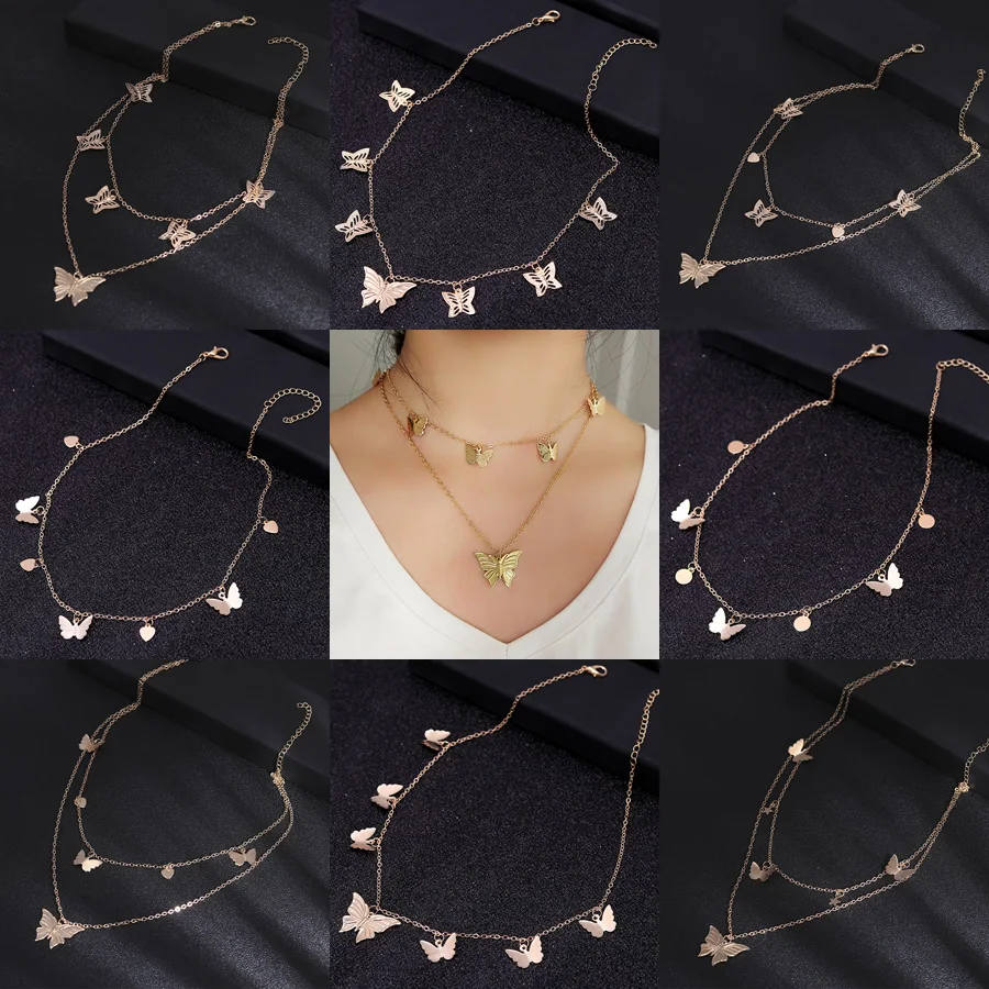 Сплав Бабочка ключицы ожерелья цепи Женщины полые звезды Подвески в виде сердца
